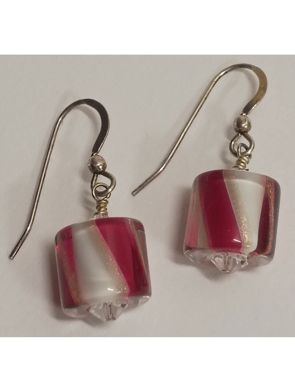 Vtg Sterling Silver 925 Venetian Murano Glass Dangle Earrings Swarovski Crystals